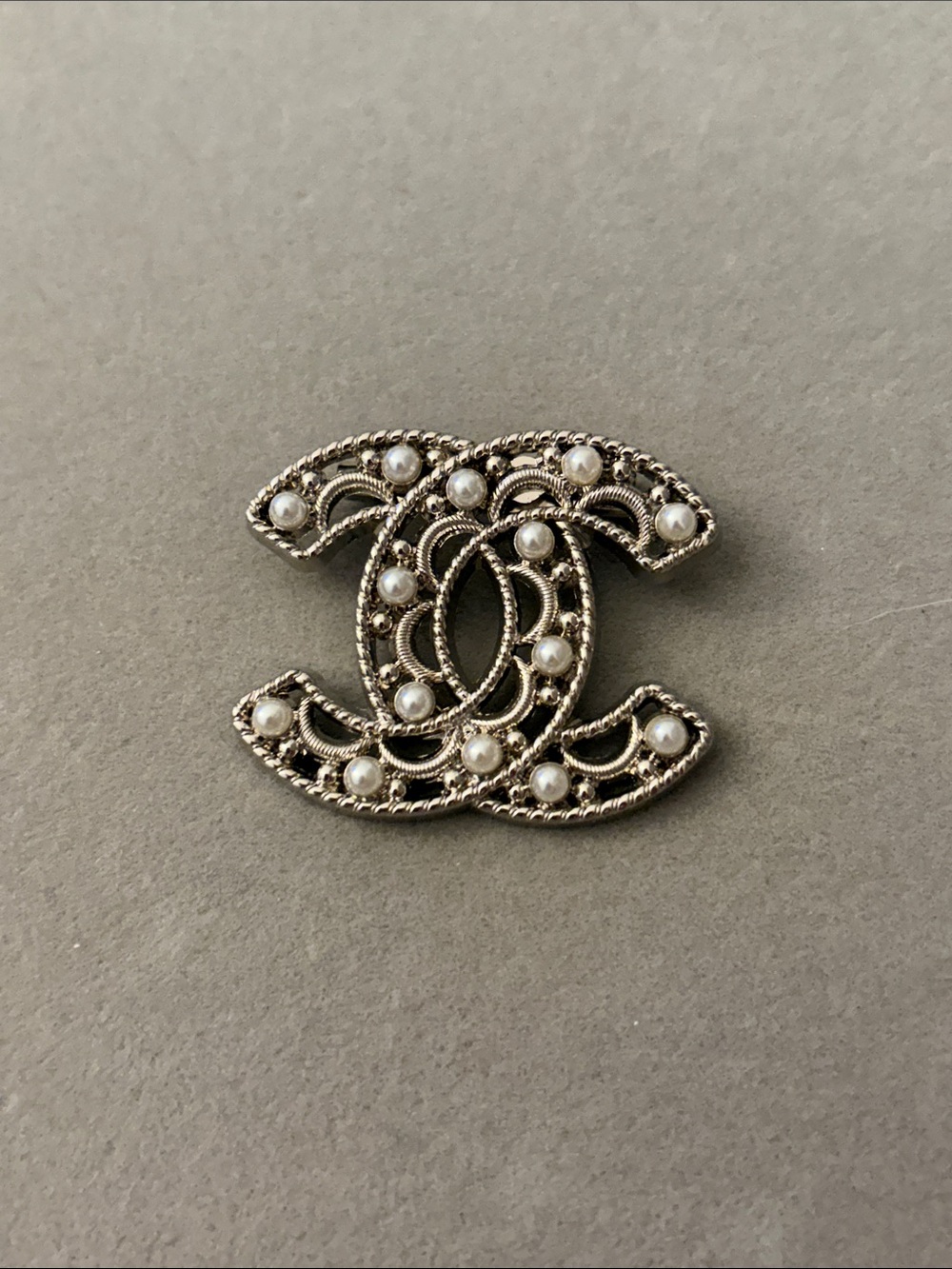 Silver-Tone Pearl Brooch
